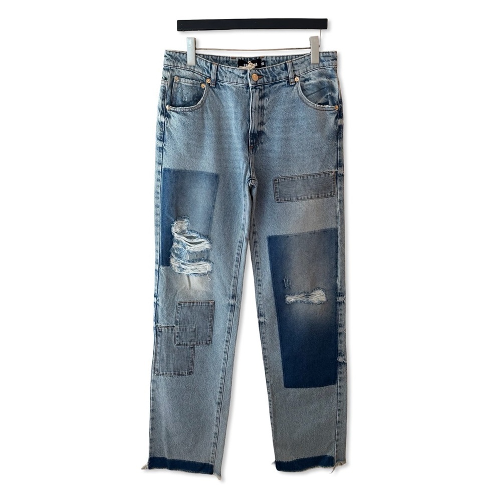 SER.O.YA Heidi Blue Patchwork Jeans denim straight leg pants NWT $370 sz 28 - Picture 8 of 13